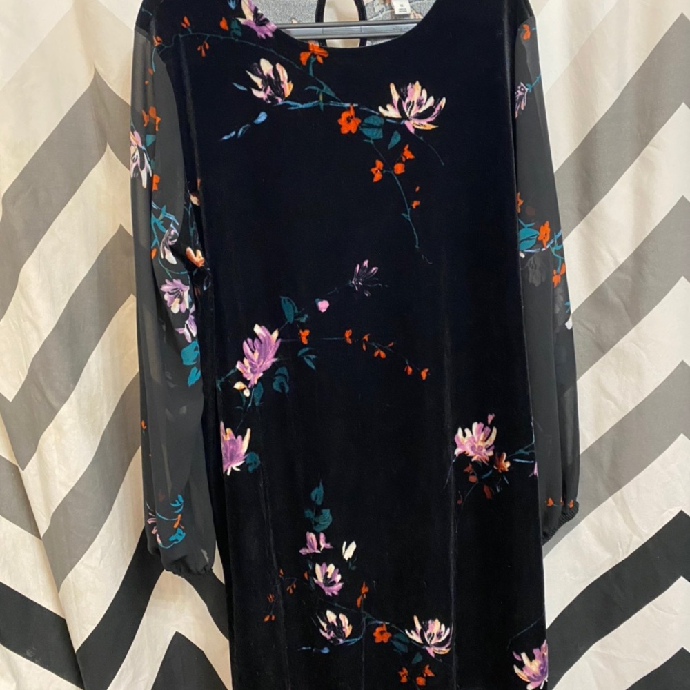 Ava&Viv black floral velvet and mesh dress